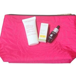Lancome Pink Quilted Cosmetic Bag with Skincare Products